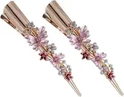 MUSISALY 2pcs Large Duckbill Clip for Thick Hair Flower Pattern Hair Clips Crystal Rhinestones for Women Girls