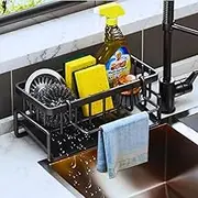 Emapoy Kitchen Sink Caddy Organizer, Sponge Holder For Kitchen Sink, Rustproof Sink Organizer With Auto Drain Tray, Dish Soap Dispenser Brush Holder Storage Organizer (Gray)