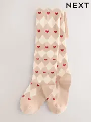 Cream/Red Cotton Rich Argyle Heart Print Tights (F40946) | $11 - $13