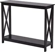 Sarantino Isla X-Frame Console Table in Black Hallway Table with Bottom Shelf and Stylish Side Panel Design