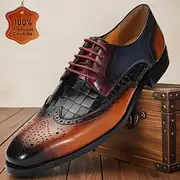 Men's Dress Shoes Crocodile Pattern Walking Classic Leather Italian Full-Grain Cowhide Slip Resistant Lace-up Brown / Blue