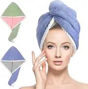 Bytebliss Microfiber Hair Towel Wrap for Women 2 Pack Reversible Hair Turbans for Wet Hair Wrap Towels Quick Dry Hair Drying Towel Wrap for Curly Long Thick Hair Anti Frizz Double Layer