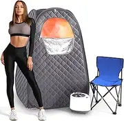 Single Person Sauna, Portable Steam Sauna Full Body for Home Spa, Sauna Tent with Steamer 2.6L 1000W Steam Generator, 90 Minute Timer, Chair, Remote Control Included(Dark Grey)