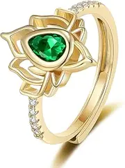 [KIASRZN] My Trauma Lotus Ring, S925 Sterling Silver Lotus Ring, Unique Flame Shape Lotus Ring, Open Adjustable Lotus Ring, Jewelry Gift for Female Sisters (Gold)