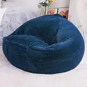 2.6ft Adults Kids Bean Bag Chair No Filling Fluffy Faux Bunny Fur Pouf Salon Ottomam Independent Liner Washable (Color : D80cm-324 Navy Blue)
