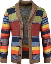 [Generic] Men Shawl Collar Color Block Cardigans Male Shawl Collar Button Cardigans Color Block Cable Knit Cardigan for Men