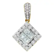 14k Yellow Gold Princess Diamond Invisible-set Square Pendant .70 Cttw