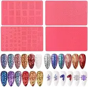 4pcs Mix Nail Art Silicone Printing Template Nail Mold 3D Soft Silicone Carving Mold Sculpture Stamping Stencils 3D Relief Decorating Manicure Tool