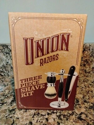 New Union Razor SS5 - 3 Piece Folding Straight Razor Shave Kit Black Brush Stand