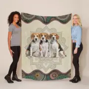 Funny Beagle Dog Mandala Floral Art Fleece Blanket Christmas Gift For Dogs Lover