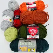 Red Heart Soft Caron Simply Soft Heather Yarn Mixed Lot Deep Teal Tangerine Leaf