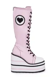 [Y.R.U.] Detention Bondage Platform Boots - Pink/White