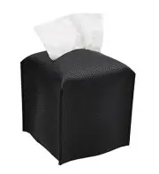 Tissue Box Cover, Square Decorative PU Leather Tissue Box Holder Modern Black