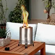 CROWN FIRE Outdoor Tabletop Pit, Smokeless Mini Table Top Stove for Patio Balcony Backyard, Includes Roasting Sticks, Travel Bag, Starters, Tongs, Lid | Fueled by Pellets or Wood (Stainless Steel)