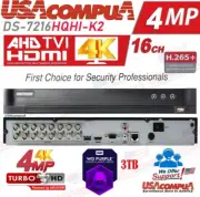 Hikvision 16CH 3TB PURPLE DVR DS-7216HQHI-K2 TVI-AHD-CVI + 2CH 4MP IP 4K-OUT New