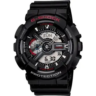 CASIO 卡西歐 G-SHOCK 經典紅黑重機雙顯手錶/55mm (GA-110-1A)