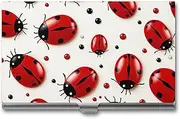 [VFMKT] Slim Metal Business Card Holder Portable Business Card Case Pocket Name Card Holder Red Ladybug Wallet for Men Women Office Travel