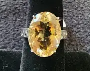 Size 8 Citrine Oval Cut Sterling Silver Ring .75" X .5" ~15ct
