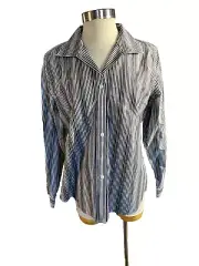 Chico's Blouse Woman size 2 Large Rita II Effortless Stripe Button Up NEW