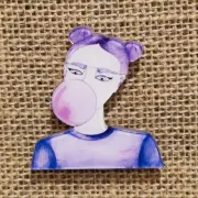 lylas brooch badge ~ acrylic resin bubble gum lady retro organza bag ~ post inc
