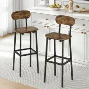 Set of 2 Bar Stools, Modern Bar Stool with Backrest and Footrest, Tall Bar Chair