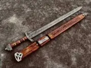 Hand Forged Damascus steel Viking Sword, Sharp Battle Ready Sword With Scabbard,