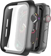 Screen Protector for Apple Watch, Hard PC Case with HD Clear Tempered Glass Film, Overall Protective Cover Compatible with Apple Watch Series 6 SE Series 5 Series 4 (Black, 44mm)