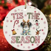 Funny Papillon Dog Reindeer Tis The Season Christmas Ornament Gift Decor Hanging