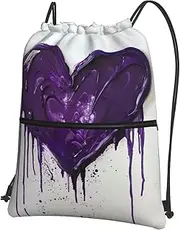 EdWal Purple Love Print Drawstring Backpack Gym Bags Sports Bags With Zipper Pocket For Travel Swimming Beach, Black, One Size