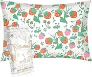 Miss Adola 1 Pack Kids Pillowcase - Queen Size 30 x 20 Inches 19 Momme Mulberry Silk Zipper Pillow Case for Hair and Skin Cute Cartoon Kawaii Two Color Strawberry Silk Pillowcase for Teens Girls Boys