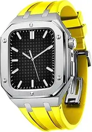 TIOYW For Apple Watch 44/45mm Mod Kit Accessories，Replacement Silicone Strap Compatible With IWatch Series 8/SE/4/5/6/7 Series Silver Case