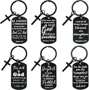 [kilofly] 6 Pcs Christian Inspirational Bible Verse Keychain Gift Cross Charm