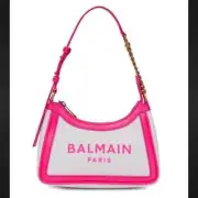 Balmain B-Army Canvas Leather Trim Shoulder Bag Pink