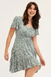Print Button Front Skater Dress - Size 8, Women's Skater Dress