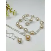 Freshwater Pearl Sterling Silver 925 Jewelry Set Ring Bracelet Necklace Earring