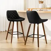 2 x Bar Stools Bentwood PU Leather Diamond Pleat - Black