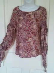 (903) Women's floral Printed Long Sleeve Top Mossimo tie sleeves flowy Small S