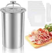 Stainless Steel Ham Maker Round Shape Meat Press Cooker with a Thermometer Multifunctional Meat Press Mold Deli with 15 Boil Bags Reusable for Pork Beef Fish Lamb Poultry