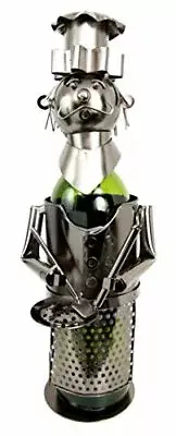 Ebros Master Head Chef With Pan & Spatula Steel Metal Wine Bottle Holder