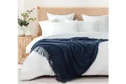 Micro Plush Knitted Woven Throw Blanket - Navy