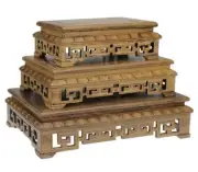 Chinese Pattern Wenge Wood Rectangle Fishbowl Stand Bonsai Flower Wooden Rack