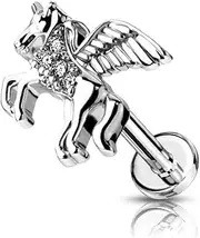 [PiercedOff] 316L Surgical Steel CZ Paved Unicorn on Internally Threaded Flat Back Studs