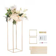 VEVOR 2PCS 31.5inch/80cm High Wedding Flower Stand, Metal Vase Column Geometric Centerpiece Stands, Gold Rectangular Floral Display Rack for T-Stage E