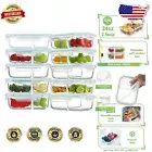 2 Compartment Glass Containers - 10 Pack, Leak-Proof Storage with Snap Lock Lids