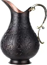 DEMMEX The Pitcher, 1mm Solid Copper Handmade Engraved Copper Pitcher Vessel Ayurveda Jug for Drinking Water, Moscow Mule, Cocktail Antiqued-Engraved