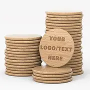 Shueewago 100 Pcs Custom Round Wooden Tokens,1.5-Inch,Wooden Coins for Personalized Logo Text Images,Drink Tokens,Crafts Small Discs Decorations Labels, Laser Engraving