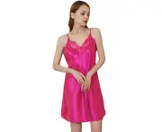 Women Sexy Sleepwear Lace Chemise Nightgown Full Slip Nightdress-rose Red