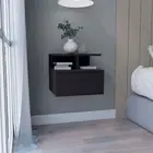 Floating Nightstand w/ Drawer & Shelf - Black