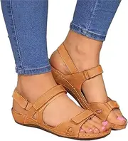 [DekiI] Orthopedic Sandals Wedge Sandals for Women Summer Ankle Strap Open Toe Platform Sandals Comfortable Leather Walking Wedge Beach Shoes Orthopedic Sandals (Color : Yellow, Size : 8 US)