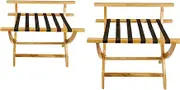 2-Piece Folding Luggage Rack - Hotel Guest Room Suitcase Stand, Floor Standing Storage Shelf with Backrest and Shoe Rack, Living Room Solid Wood Luggage Stand, Light Brown
